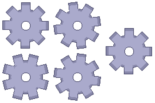 Example: a cogwheel which rotation is made out of four frames. Even though each frame only spins about 11 degrees, it's still not enough to make the rotation seem smooth.